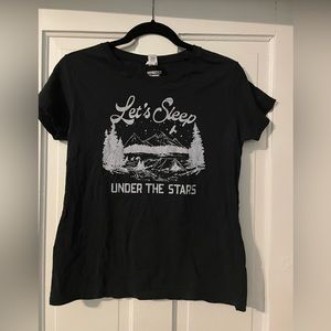 Fifth Sun, size M, “Let’s Sleep Under The Stars” black t shirt
